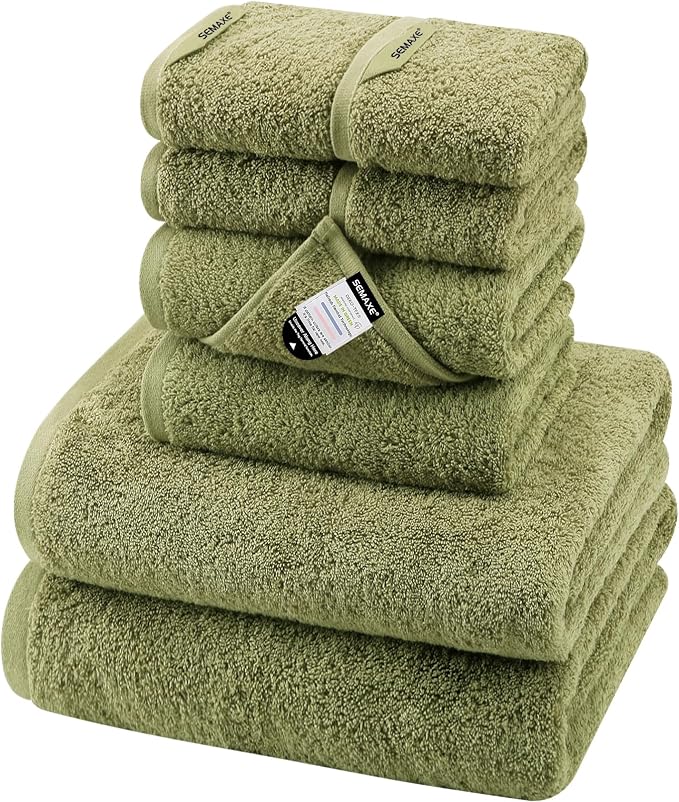 SEMAXE Bath Towel Set, 8 Piece Towel Set for Bathroom, Quick Dry Cotton Towels with Hanging Loops, Easy Care, Green
