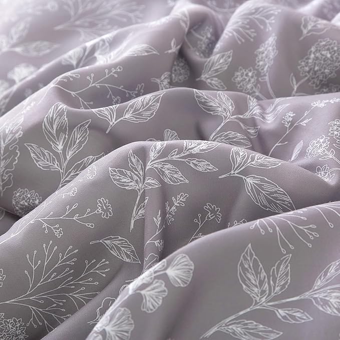 EAVD Vintage Style Grey Floral Duvet Cover Twin Soft Cotton Chic Shabby Garden Floral Bedding Set with 2 Pillowcases Reversible Fresh Botanical Floral Comforter Cover with Zipper Closure