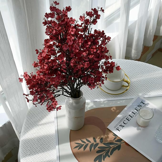Mandy's Mauve Artificial Baby’s Breath European Flowers 6 Bundles Silk Gypsophila with Bendable Stems for Fall Thanksgiving & Christmas Centerpiece Wedding Decor and Table Arrangements