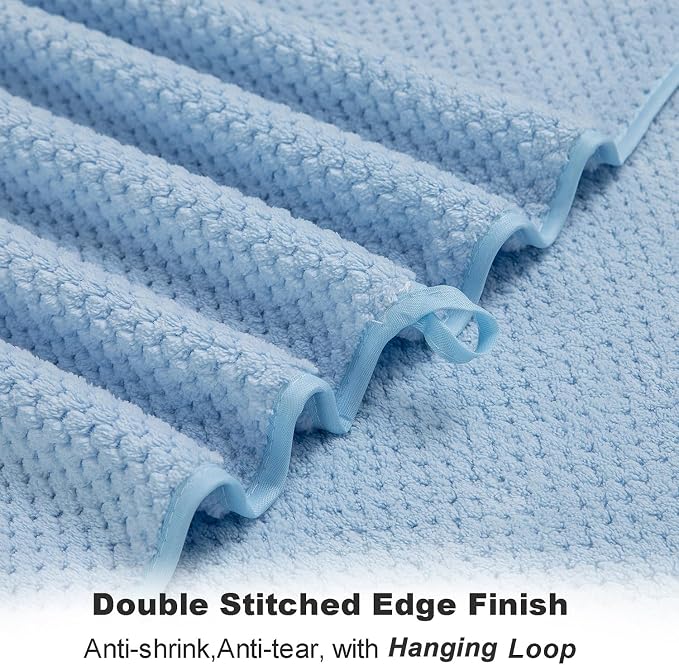 8-Piece Bath Towel Set, 2 Extra Large Bath Towel Sheets, 2 Hand Towels and 4 Washcloths - Highly Absorbent Quick Dry Microfiber,Ultra Soft Towel Set for Bathroom, Waffle Weave Design, Pack of 8(Blue)
