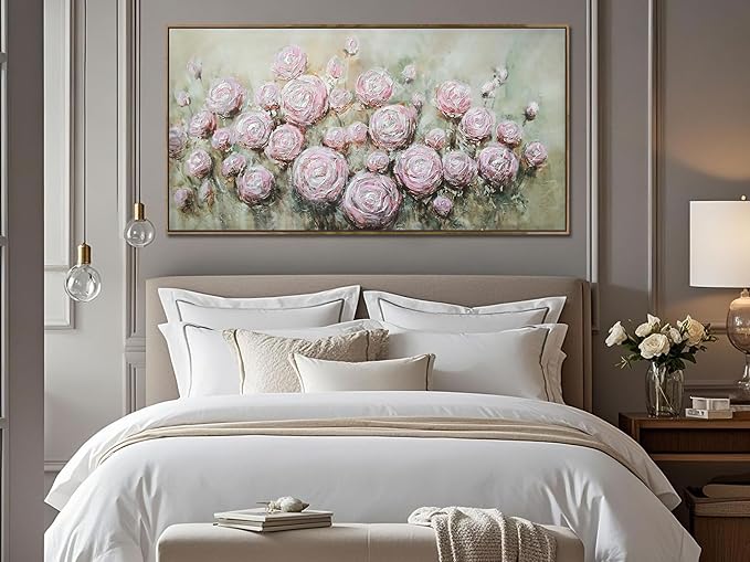 Arjun Flowers Wall Art Framed Canvas Art Wall Decor Living Room, Roses Floral Painting Textured Large Bedroom Artwork Picture Home Office Dining Room, 40"x20"