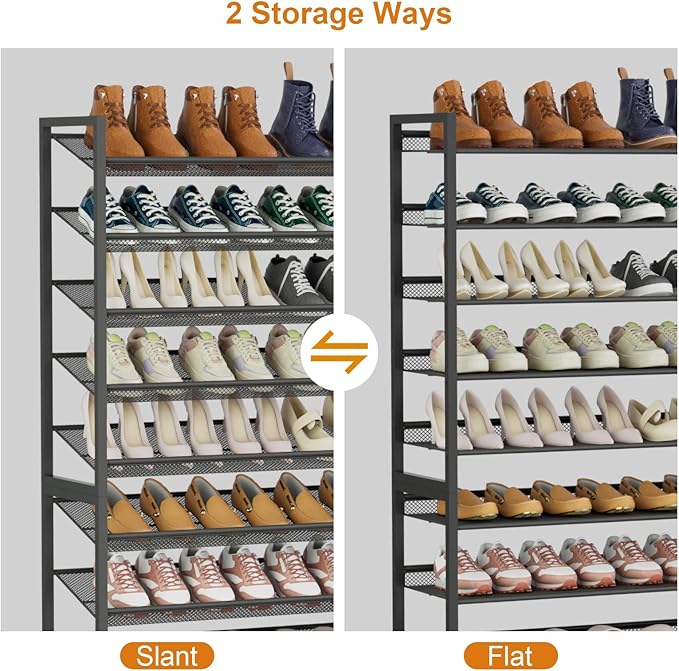 NEYCIL Large Shoe Rack 10 Tier Shoe Organizer, Heavy Duty Metal 5-Tier Stackable Shoe Storage Vertical Shoe Rack for Closet Front Door Entrance, Up to 62 Pairs, 44.8" W x 11.4" D x 71.2" H, Black