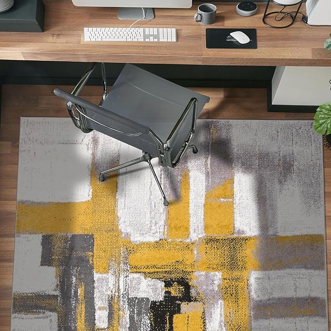 Rugshop Gold Modern Abstract Area Rug — Non-Shedding for Bedroom, Home Office and Entryway 3' x 5'