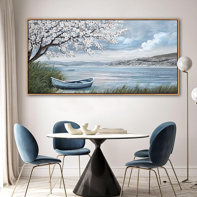 KLAKLA Large Canvas Art Plum Blossom Lake White Wall Decor Living Room Bedroom Picture Over Bed Framed Artwork for Wall Modern Canvas Paintings Office 58x29 Inches