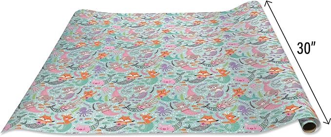 Jillson Roberts Kid's Gift Wrap, Mermaid Pets (8 Rolls 5 feet x 30 inches)