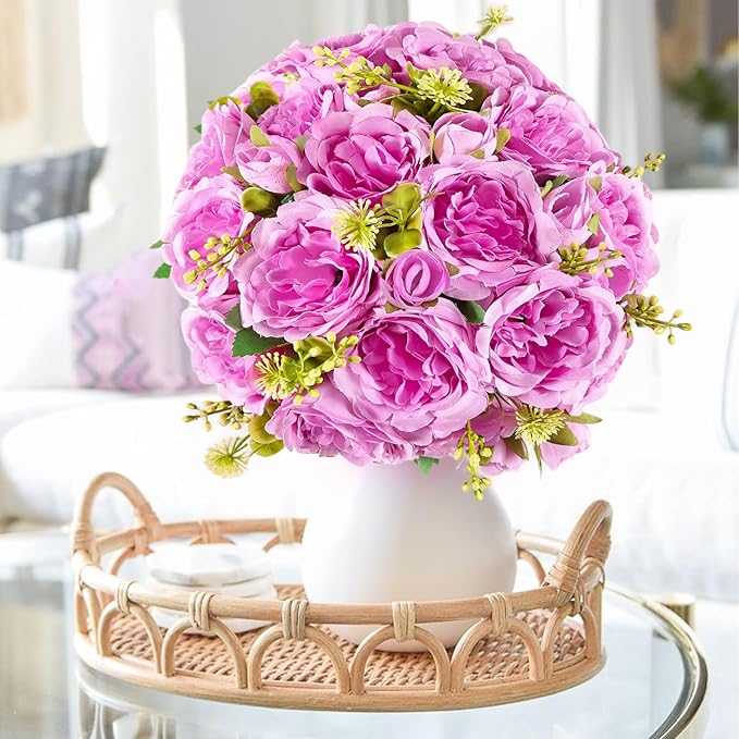 4 Packs Artificial Peonies Silk Flowers: Faux Peony Bouquet 4 Bundles, Fake Peonies Flowers Bulk for Centerpiece Table Wedding Party Home Decor for Christmas Decoration (Light Purple)