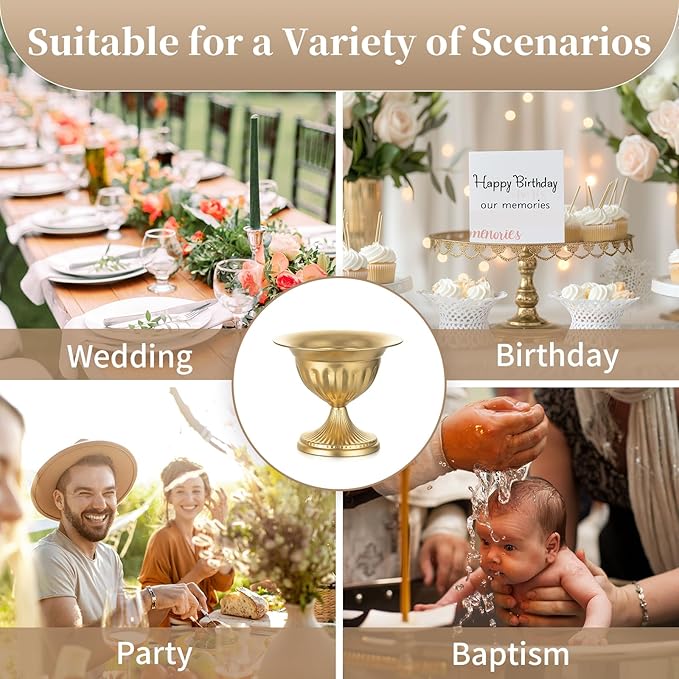 Sziqiqi Gold Metal Urn Vases: 8.6in 2 Pcs Flower Weddings Centerpieces Arrangements for Flower Compote Vase for Wedding Decorations Table Pedestal Vase Bowl for Party