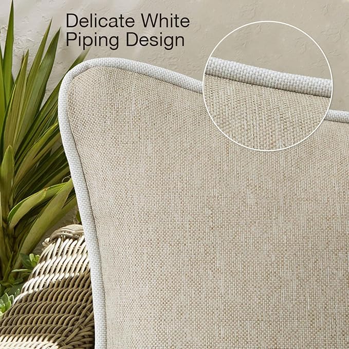 Unimatta Decorative Outdoor Water Repellent Throw Pillows with Inserts, Set of 4, 20" x12" Pillows for Patio, Backyard, Bed, Couch, and Patio Furniture, Tan