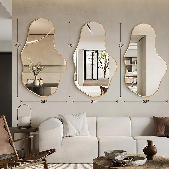 Dorlicecass Mirror Full Length - Wall Mirrors Decorative 26"x 43" Asymmetrical Abstract Aviation Aluminum Alloy Frame Unique for Bathroom, Bedroom, Living Room, Cloakroom, Entryway Gold