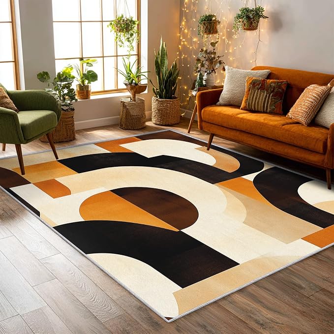 Mid Century Modern Rugs for Bedroom Decor, 6x9 ft, Abstract Geo Area Rugs for Living Room, Soft Non Slip Washable MCM Geometric Carpet Home Decorations Dt-Ghf-28