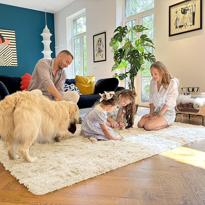 OLANLY 2x4 Machine Washable Runner Rugs for Hallway, Soft Fluffy Shaggy Bedside Rugs for Bedroom, Living Room, Indoor Floor Carpet for Kids Girls and Boys, Nursery Rooms, Home Decor Aesthetic, Cream