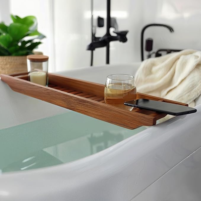 Bare Decor Vaske Natural Teak Wood Bathtub Caddy, 33" Wide