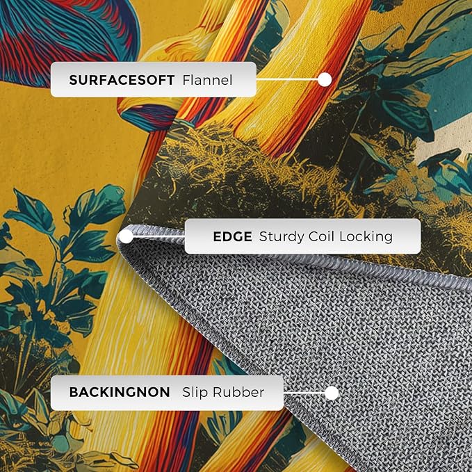 Mushroom Rugs for Home Decor, 5x7 ft, Mid Century Boho Sun Area Rugs for Living Room, Soft Non Slip Washable Retro Trippy Mushroom Carpet Bedroom Decorations Dt-Ghf-69