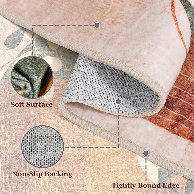 MUJOO 3x5 Washable Rugs,Boho Large Area Rug for Entryway Kitchen Entry Bedroom Bedside Foyer,Small Throw Carpet Indoor Non Slip Mid Century Modern Abstract Botanical Geometric Accent Terracotta