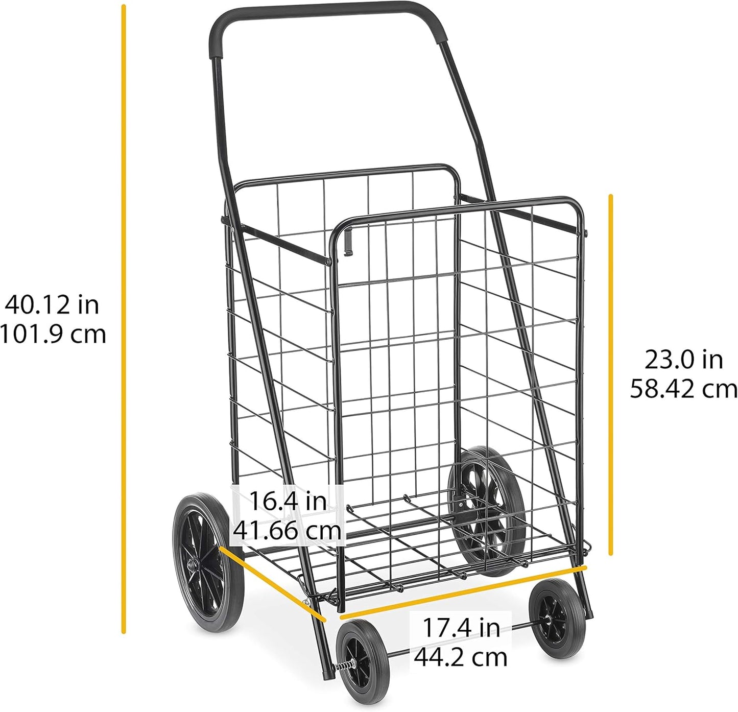 Whitmor Extra Large Utility Shopping Cart - Heavy Duty 100 Lb Capacity, Collapsible Design, Black