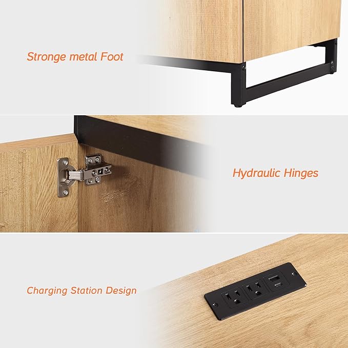 WAMPAT 59" Modern Executive Desk with Drawers, Home Office Computer Desk with Charging Station, File Drawer, Storage Cabinet, Wood Writing Desk for Work and Study, Oak