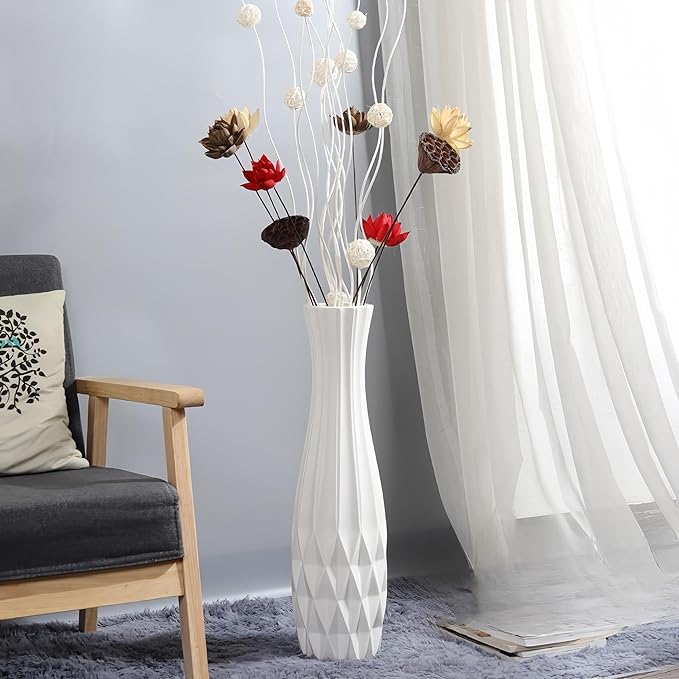Ceramic Floor Large Vase 24 Inches Tall,White Modern Flower Tall Vases for Office, Home,Farmhouse,Living Room Décor,Simple Origami Design Fall Decorative Porcelain Flower Arrangement Vase Ideal Gift