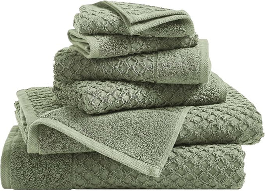 Great Bay Home Bath Towels - 100% Cotton 6 Piece Towel Set - Diamond Waffle Weave - Absorbent, Durable, Quick-Dry Towels for Bathroom (Eucalyptus)