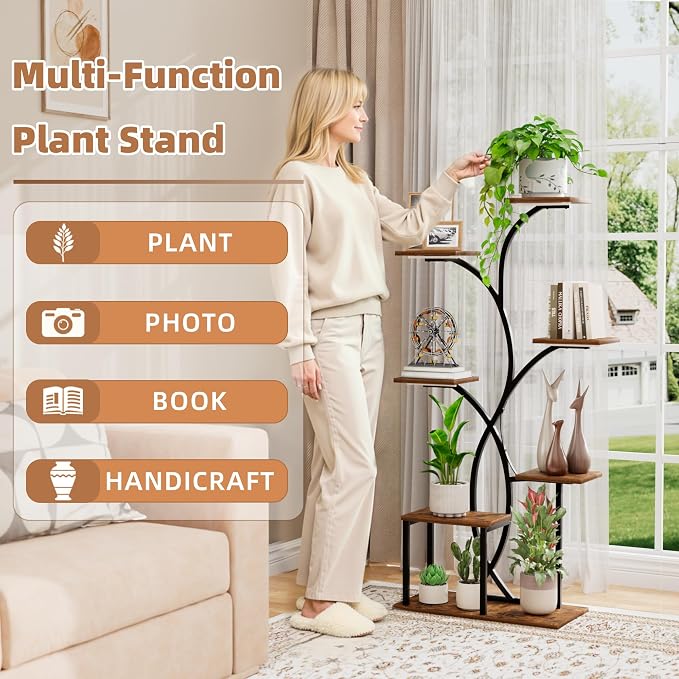 HAVLOTII Indoor Plant Stand with 4 Grow Lights - 7 Tiered Plant Shelf for Indoor Plants, 52" Metal Corner Plant Shelves for Indoor Growing - Lighted Plant Holders for Patio, Room, Home and Balcony