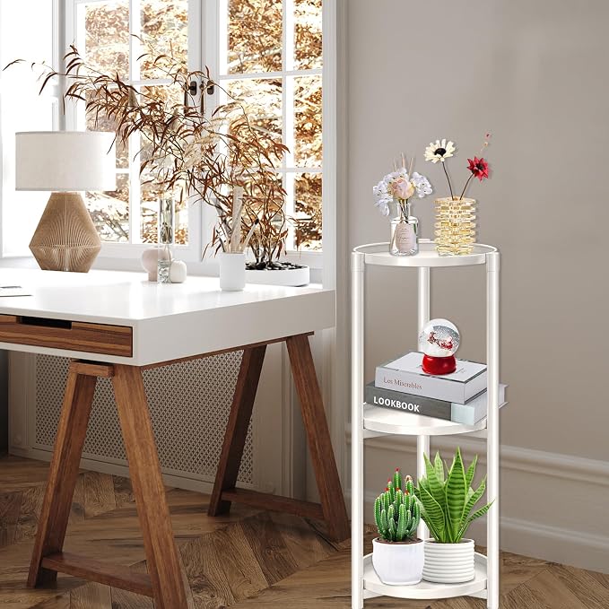 3 Tier Metal Plant Stand Indoor, Corner Tiered Round Plant Stand for Indoor Multiple Plants, Flower Pot Stands Outdoor Holders Plant Shelf Display Rack for Balcony Living Room(Cream White)