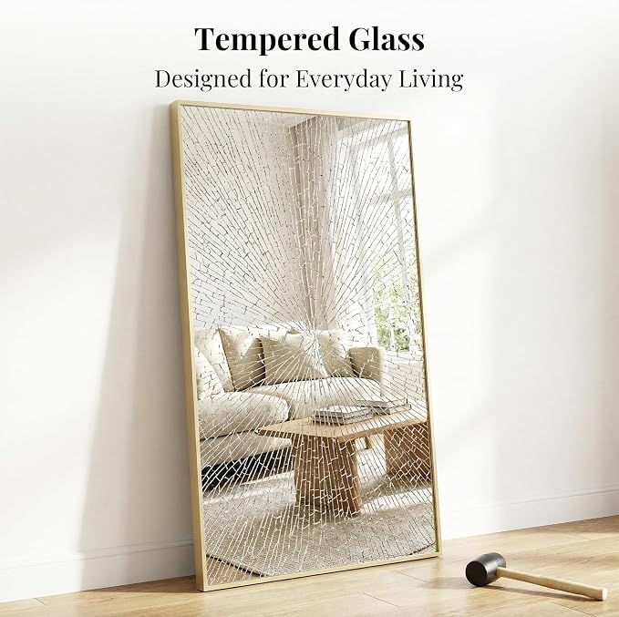 60"x30" Gold Landscape Bathroom Mirror for 60-72 inch Double Vanity, Shatterproof Tempered Glass, Narrow Metal Frame, Ultra-Flush