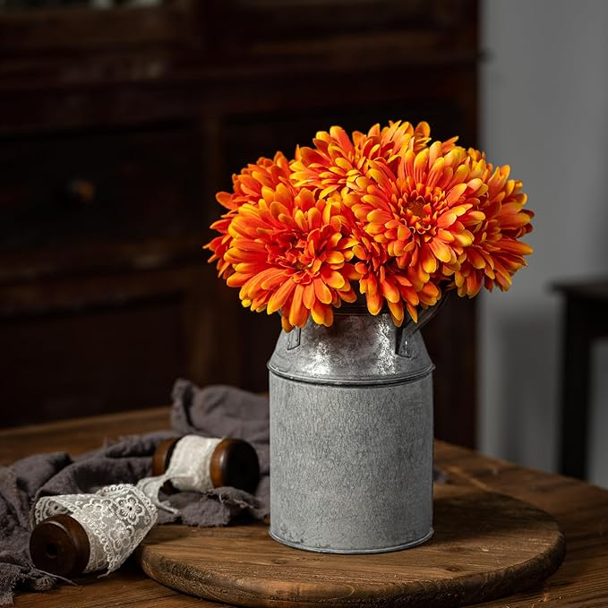 TOPIA Artificial African Daisies Flowers African Daisy Silk Flowers Artificial Gerbera Daisies Pack of 10 (Orange)