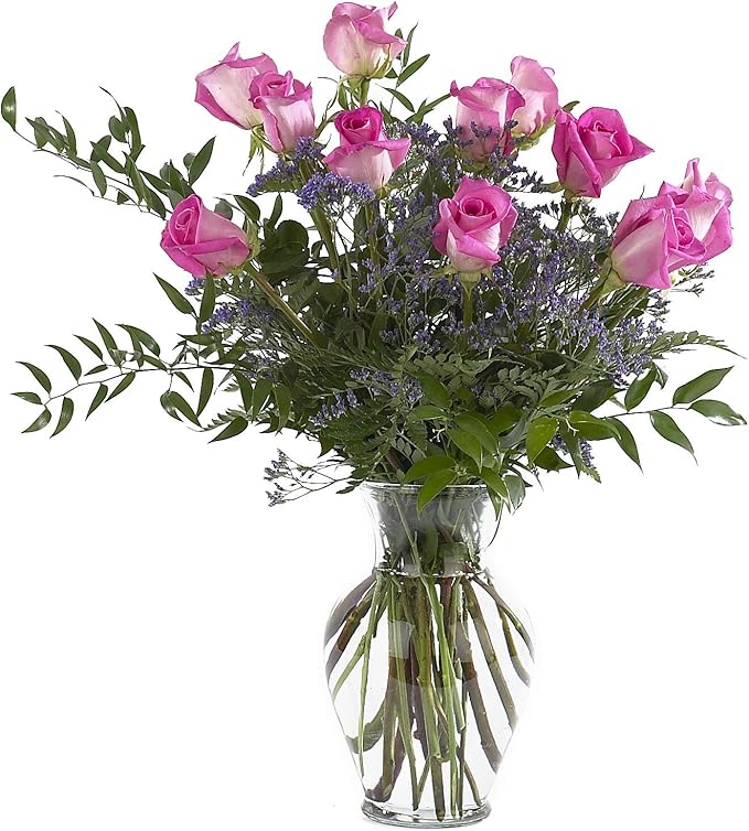Floral Supply Online 10 5/8" Spring Garden Vase and Flower Guide Booklet- Decorative Glass Flower Vase for Floral Arrangements, Weddings, Home Decor or Office. (Clear)