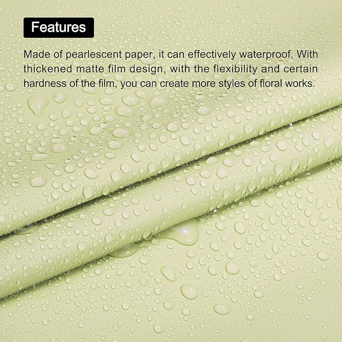 MECCANIXITY Set of 20 Flower Wrapping Paper 22.8x22.8 Inch Waterproof Florists Wrapping Paper for Florist Bouquet Supplies, DIY Crafts, Gift/Gift Box Packaging Light Green