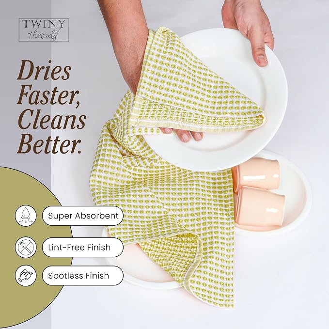TWINY threads 4 Pack Circle Waffle Kitchen Dish Towels 16"x26", 100% Cotton, Super Absorbent, Heavy Duty, Quick Drying Dishcloth Set, Premium Wash Rags, Great for Drying Dishes, Cleaning, Multicolor