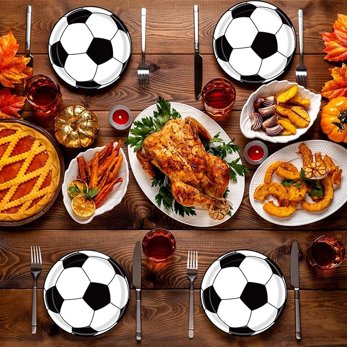 72 Pcs Soccer Paper Plates and Napkins Party Supplies, Soccer Birthday Party Decorations Disposable Party Plates and Napkins Tableware Set for Sports Theme Birthday Party Baby Shower Serves 24