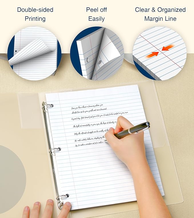 400 Sheets 8.5 x 11 Wide Ruled Paper, Loose Leaf Paper, 3 Hole Punch Paper 8.5 x 11 White Loose Leaf Notebook Paper for 3 Ring Binders, Lined Paper Wide Ruled, Writing Paper (4 Pack)