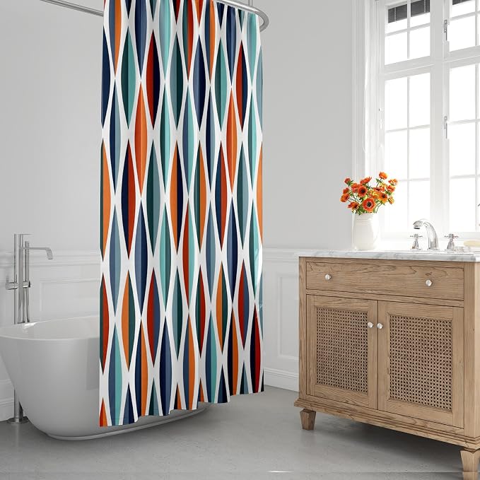 Emvency Shower Curtain Mid Century Modern Retro with Drop Shapes in Tones Abstract for All and Purposes Waterproof Polyester Fabric 72 x 72 inches Set with Hooks