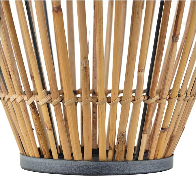 Deco 79 Bamboo Wood Handmade Decorative Vase Open Frame Centerpiece Vase with Blue Metal Accents, Vase for Home Decoration 11" x 11" x 16", Brown