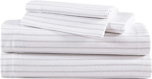Eddie Bauer - Flannel Sheets Full Size, Anti-Pilling & Wrinkle Resistant Cotton, Touchably Soft for All-Season Comfort - Bed Sheets with Matching Pillowcases & Fitted Sheet (Trail Stripe Grey)