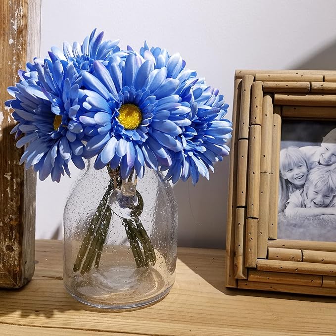 TOPIA Artificial African Daisies Flowers African Daisy Silk Flowers Artificial Gerbera Daisies Pack of 10 (Blue)
