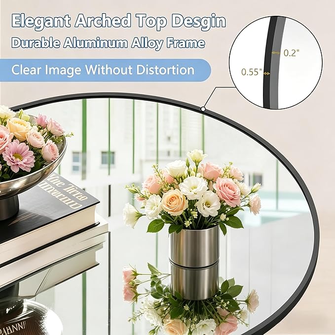 Dewfig Arched Full Length Mirror, 86"x46" Large Floor Mirror with Stand, Oversized Full Body Mirrors for Standing/Leaning/Hanging, Wall Mounted Mirrors for Bedroom, Living Room,Dressing Room, Black