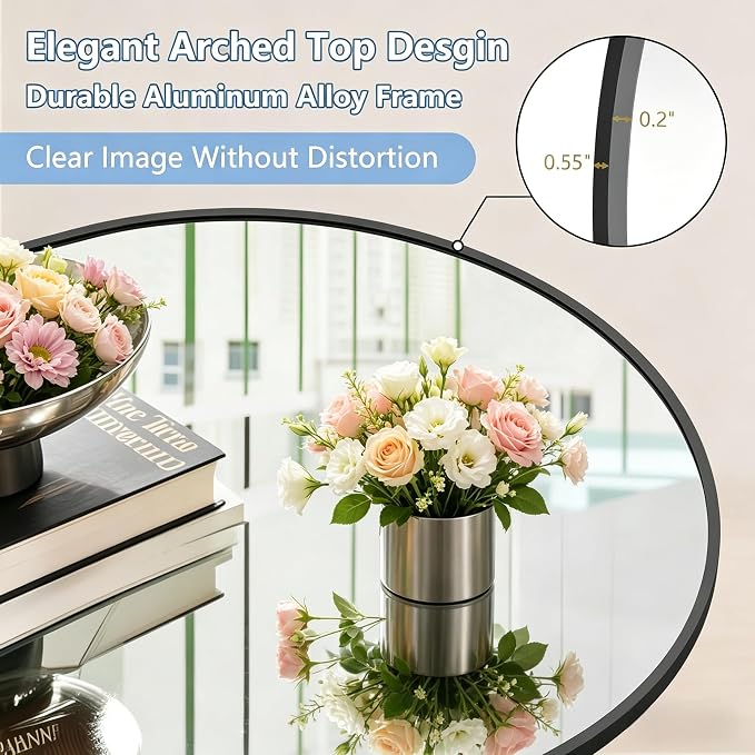 Dewfig Arched Full Length Mirror, 90"x46" Large Floor Mirror with Stand, Oversized Full Body Mirrors for Leaning or Hanging, Wall Mounted Mirrors for Bedroom, Living Room,Dressing Room, Black