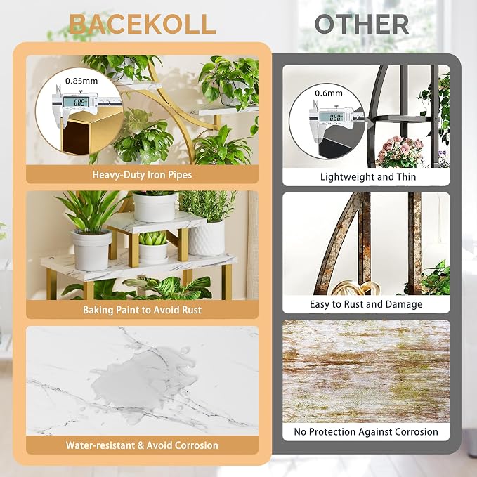 Plant Stand with Grow Lights for Indoor Plants, 8-Tiered Tall Corner Plant Shelf with Full Spectrum Light, S-Shaped Space-Saving Narrow Flower Holder, Anti-Tip for Living Room Bedroom, Faux Marble