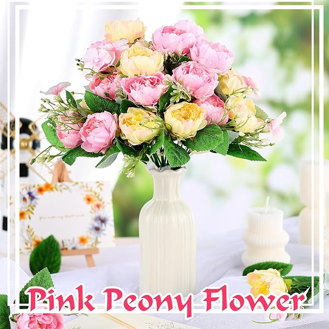 Olgaa 12 Bundles Peonies Artificial Flowers Fake Peony Bouquet Faux Peonies Flowers Bulk with Stems Flower Balls for Centerpiece Table Decorations Wedding Bridal Floral Arrangement (Pink)