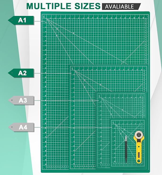 Self Healing Cutting Mat, Density-upgraded 18inch x 12inch Sewing Mat for Crafts, 5-Ply Rotary Cutting Board Double-sided for Cutting Quilting Modeling Projects, Green