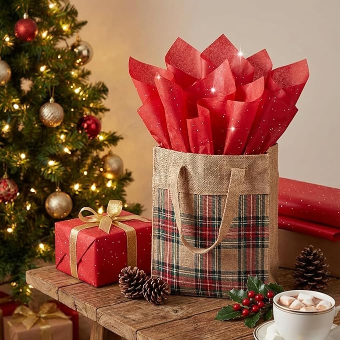 Qilery 500 Sheets Christmas Glitter Red Tissue Paper Bulk 15 x 20 Inch Sparkle Wrapping Paper for Gift Bags Acid Free Tissue for Christmas Craft Supplies, Bouquets, Garlands, Forming Pompoms, Wedding