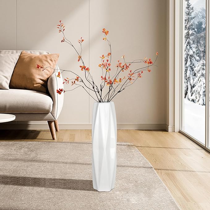 Large Ceramic Floor Vase 17.7 Inches Tall,White Tall Modern Flower Vases For Office, Home,Farmhouse,Living Room Décor,Simple Origami Design Fall Decorative Porcelain flower Arrangement Vase Ideal Gift