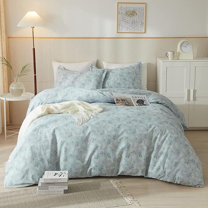 VM VOUGEMARKET Blue Floral Comforter Set Twin XL Soft Fluffy Bedding Set Vintage Garden Flower Comforter Botanical Bedding Comforter for Teen Girls Women All Season Comforter Set
