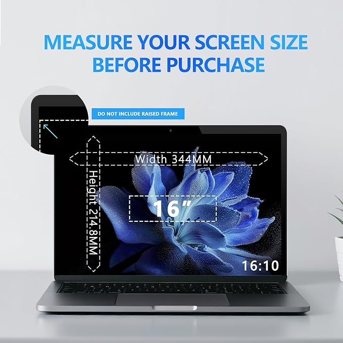 Halloive 4-Way Laptop Privacy Screen Shield 16 Inch 16:10 Aspect, Removable 360° Privacy Filter Screen Protector for 16 Inch Laptop Computer, Anti Glare Blue Light Slide Mount Tabs Cover