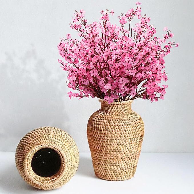 Yastouay Pink Artificial Babys Breath Flowers, 10 Pcs Real Touch Silk Faux Flowers for Decorations, Spring & Summer Floral Arrangement