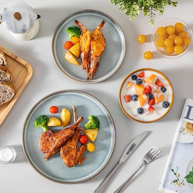 vancasso ONION Ceramic Plates and Bowls Sets, 18 Pieces Light Blue Dinnerware Sets for Kitchen, Reactive Glaze Dishes Set for 6, Dishwasher and Microwave Safe