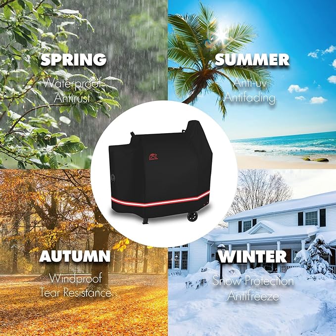 Turtle Life Pellet Grill Cover, Heavy Duty All Weather Protection Wood Pellet Smoker Barbecue Cover for Pit Boss 820&850 Series Z Grill 700, Black, 58" Wx27”Dx46.5”H