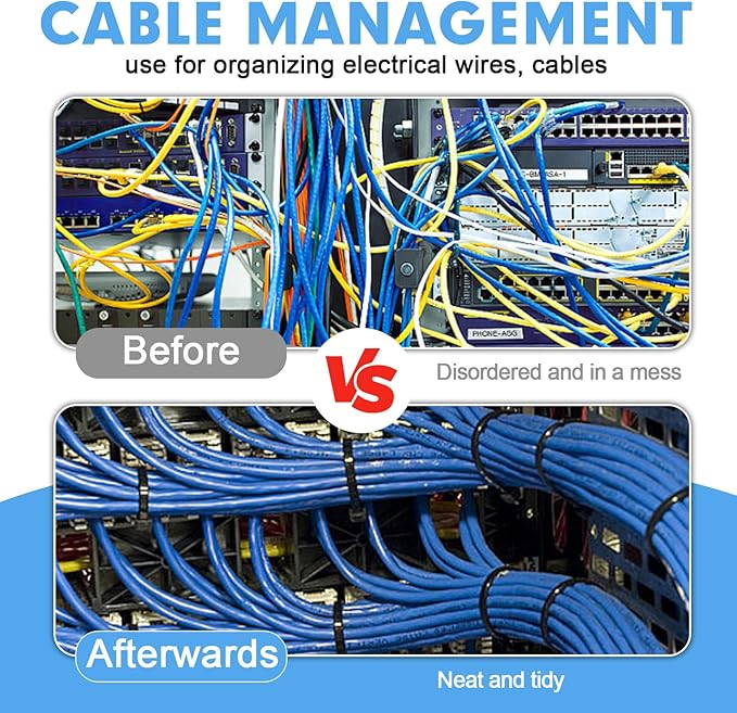 Zip Ties Assorted Sizes, RAZCC 400 Pack (8+12+14+18Inch) Black Cable Ties, Self-Locking Plastic Wire Ties with 100lb Tensile Strength, Black Nylon Zip Ties for Indoor and Outdoor