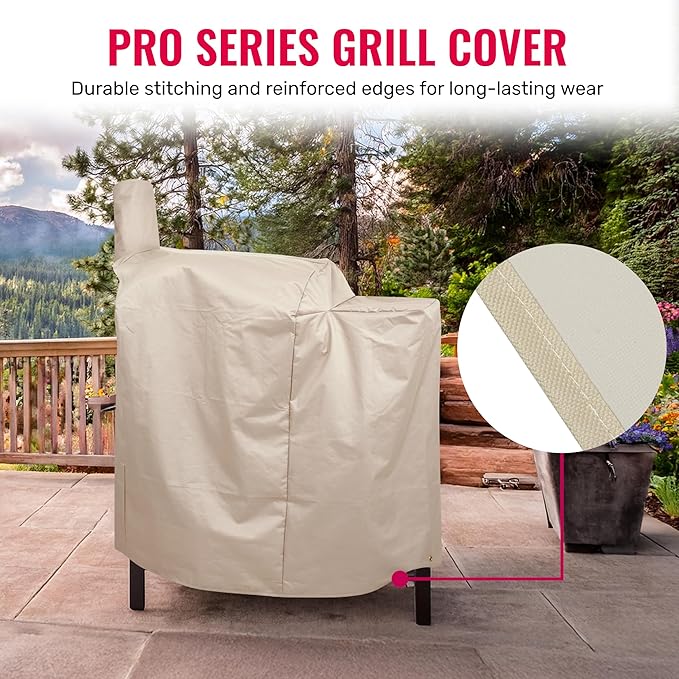 Grillman Grill Cover for Traeger Pro Series 575/22 - Wind and Waterproof Solution-Dyed Fabric - Smooth Sewing Thread with Dark Line Inside - Tan - Traeger Grill Cover