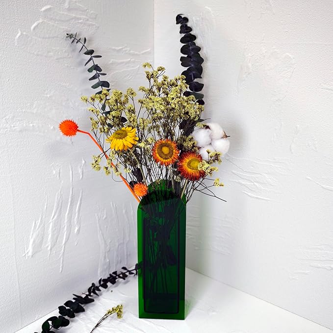Acrylic Vase Creative Gifts Minimalist Design Wedding Centerpiece Home Office Decor Elegant Floral Display Stand(Not Including Flowers) (Full-Green, 1PCS)